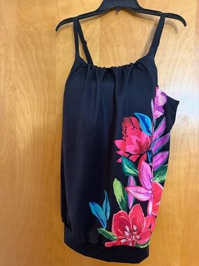 Cacique Black Floral Halter Camisole with Pink & Green Accents